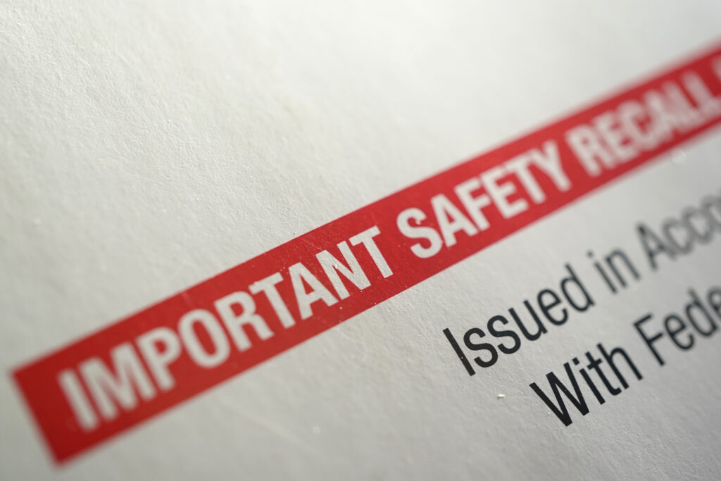 Macro image of document reading Important Safety Recall