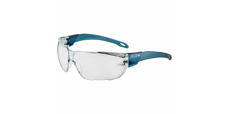 safety glasses with clear blue arms on isolated background