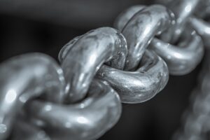 close-up view of stainless steel chain links