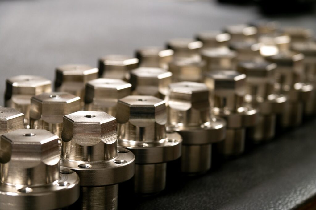 a Line of metal, machined parts