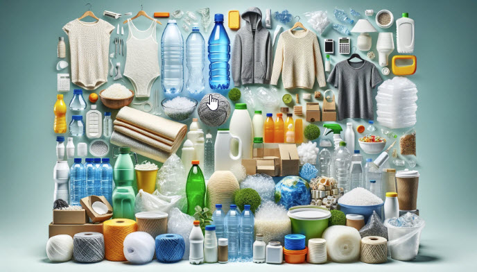an assortment of recycled polyethylene terphthalate products